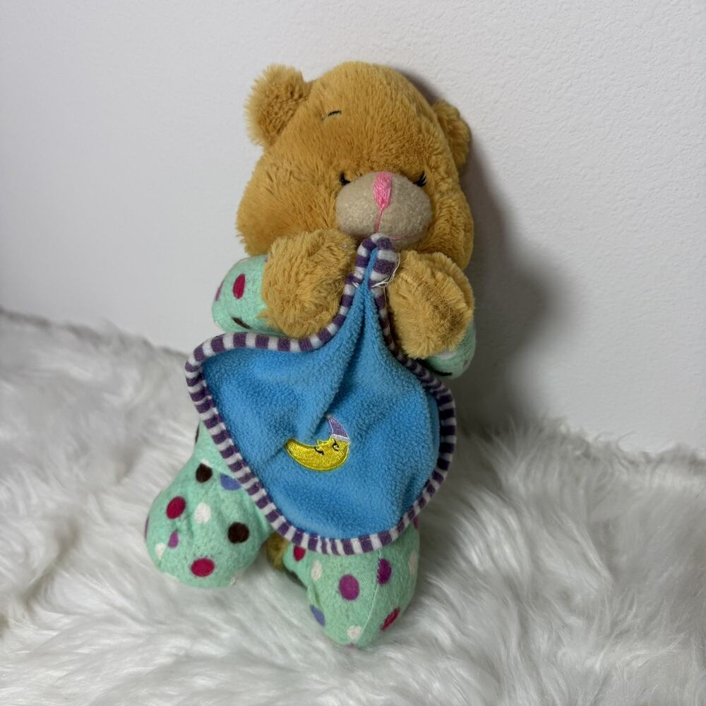 Goffa Praying Teddy Bear Plush Stuffed Animal Tan Green Blue Polka Dots Moon